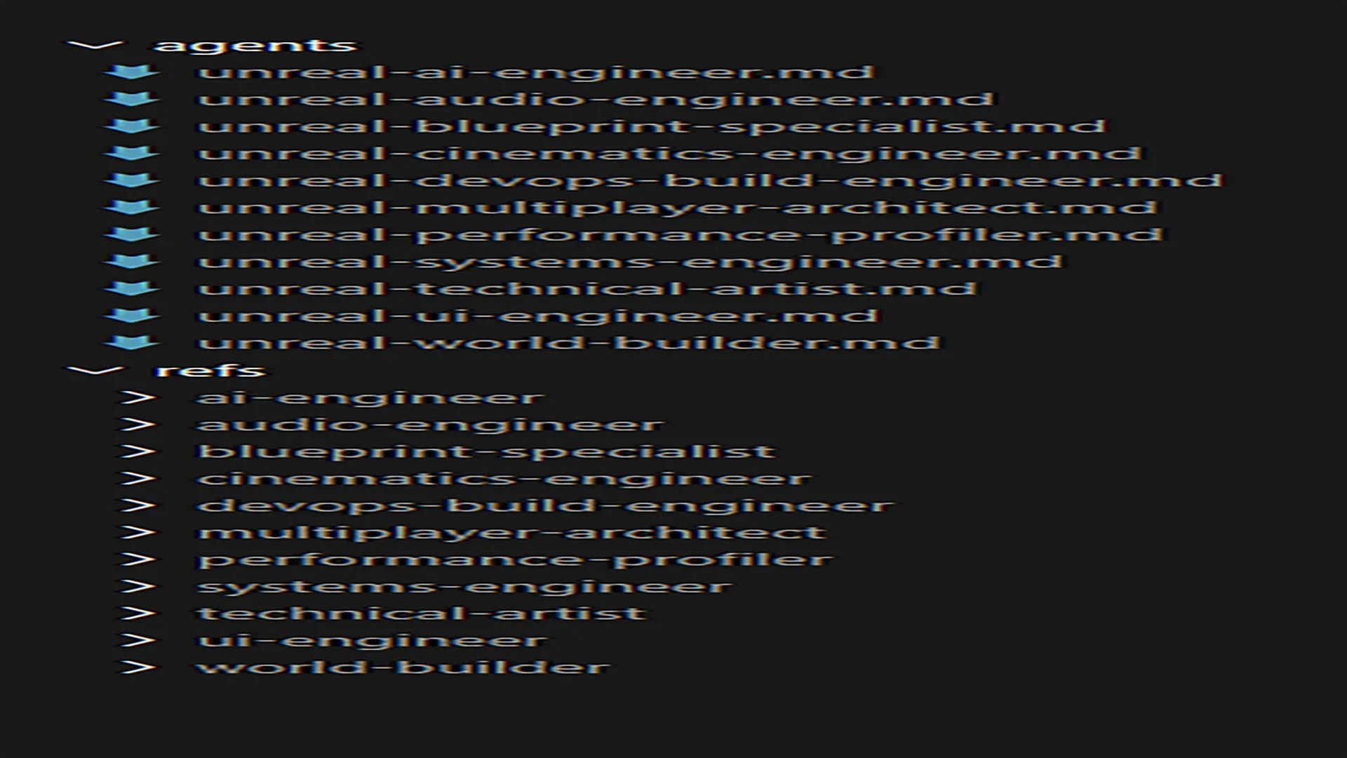 File tree of the plugin payload: an agents folder with eleven playbook files, and a refs folder with one reference folder per agent